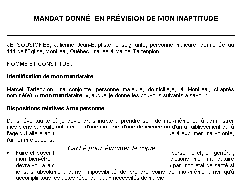 Mandat en cas d'inaptitude - Extrait première page
