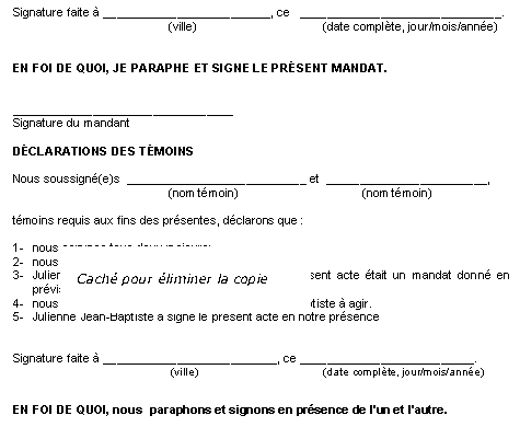 Mandat en cas d'inaptitude - Extrait page des signatures
