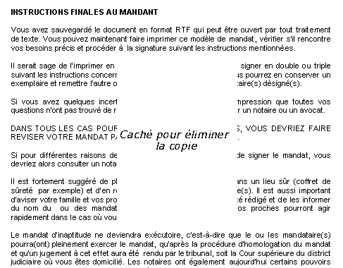 Mandat en cas d'inaptitude - Extrait des instructions et renseignements au mandant