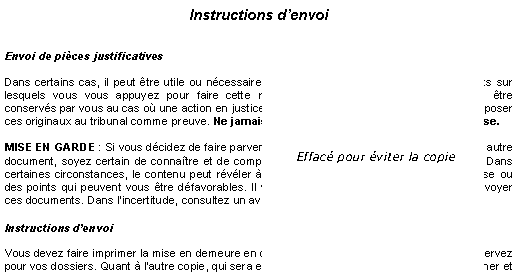 Mise en demeure - Extrait des instructions d'envoi