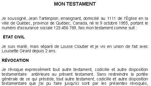 modele testament olographe usufruit