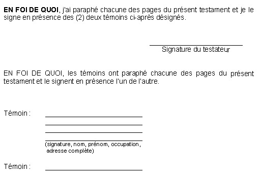 Testament - Extrait page des signatures