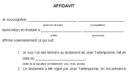 Testament - Extrait de l'Affidavit